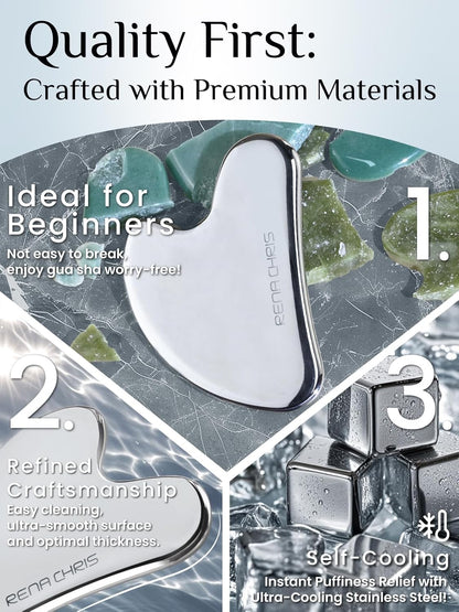 Gua Sha Facial Tools, Stainless Steel Guasha Tool for Acupuncture, Manual Massage Tool for Jawline Sculpting and Puffiness Reducing, Gua Sha Facial Massage Tool, Skin-Care Gift